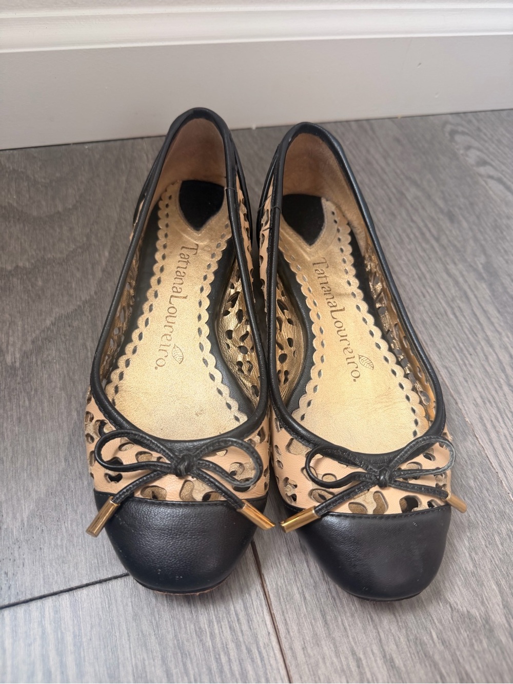 Famous Brazilian Shoe Designer - Black and Nude Cutout Ballet Flats